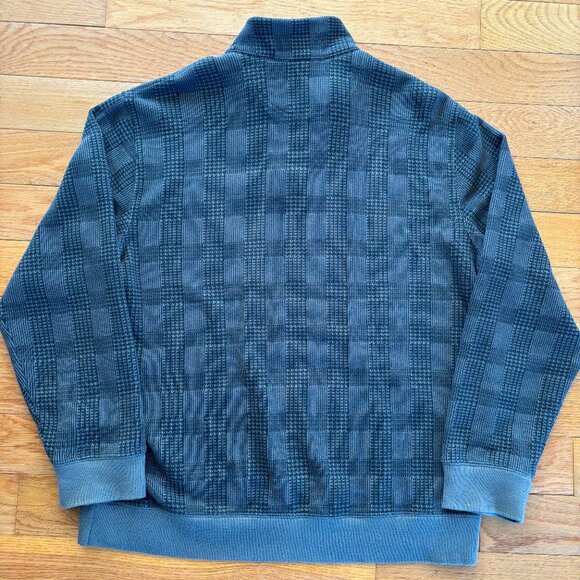 Lands End Mock Neck Pullover 1/4 Zip Mens XL Plaid Gray‎ Sweatshirt Sweater - Picture 2 of 6